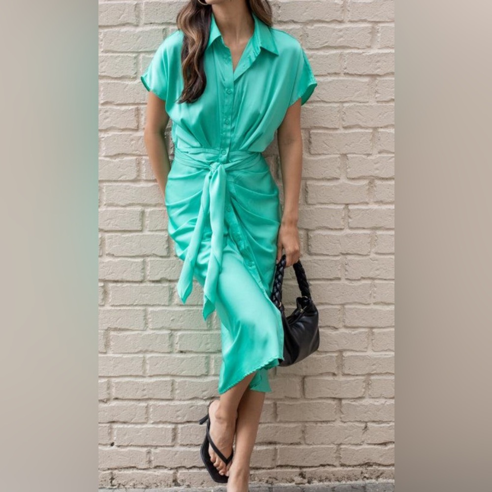 Do+Be silky green tie front dress.